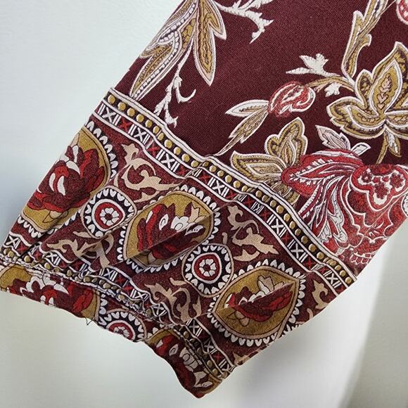 Lucky Brand Top Size 2X Womens Burgundy Floral Print Blouse Boho V Neck Border - Picture 7 of 13